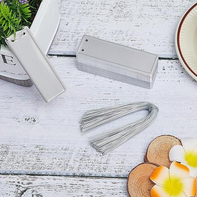 Ripeng 200 Pieces Aluminum Metal Plant Labels Writable Seedling Tree Tags with 6 Inch Wires Waterproof Double Sided Write for Plant Garden Marker Outdoor Identification and Greenhouse