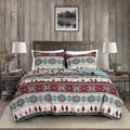 Chezmoi Collection Dune 3-Piece Southwestern Cowboys Aztec Quilt Set - Multicolor Teal Brown Beige Tan Red Printed Microfiber Bedspread Set, Queen (100" x 95")