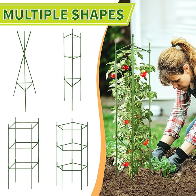 4 Pack 48 Inch Tomato Cages for Garden, Triangle Metal Plant Support with Rust-Resistant Coating, Heavy Duty Tomato Trellis for Raised Bed, Pots, Cucumbers, Peppers & Climbing Plants
