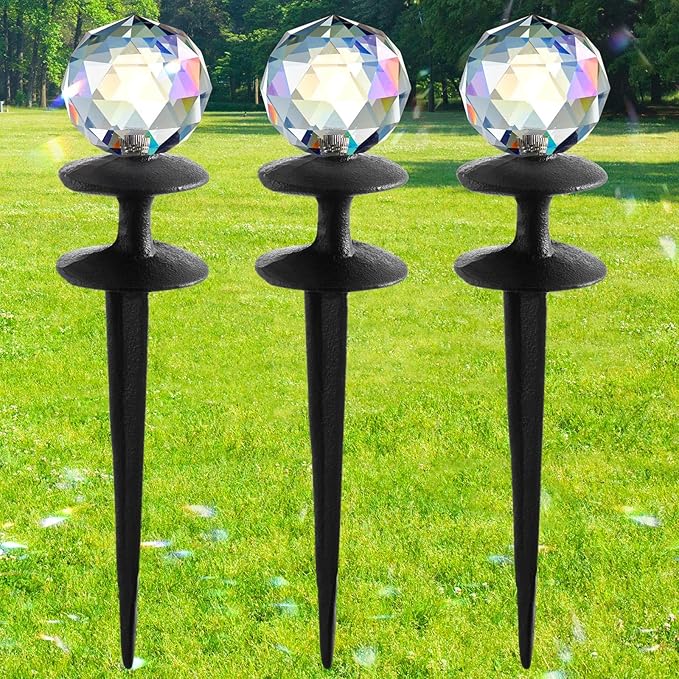 Tandefio 3 Pcs Suncatcher Crystals Ball Garden Hose Guide Stakes, Heavy Duty Decorative Antique Black Cast Iron Metal Hose Guides, Plant Protector for Lawn Yard Flower Bed