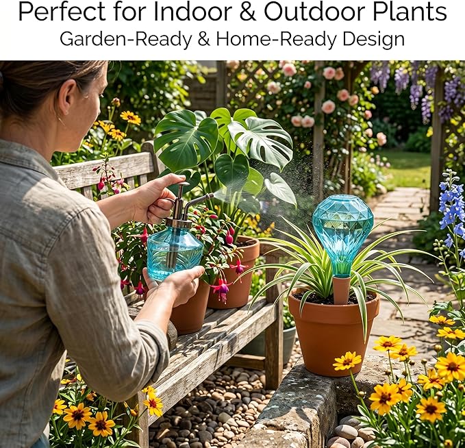 Glass Mini Watering Can & Self - Watering Globe Set - Flower Water Spray Bottle with Terracotta Spike, Perfect Plant Watering Gift for Indoor Outdoor Gardens