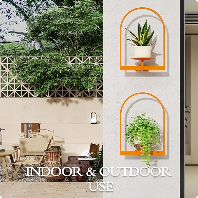 Orange Metal Wall Plant Holder - 3-Pack Wall Mounted Plant Stands and Hanging Holders for Indoor Planter and Flower Pot - Arch Decor Shelf for Plant Storage (Pot Not Included)