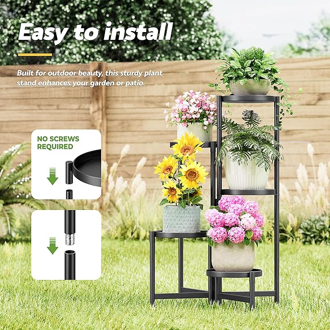 Stand Plants, 5 Tier Large Plant Stand Indoor, 7.9 Inch Wide Tall Corner Metal Plant Stands Outdoor for Multiple Plants, Foldable Tiered Flower Display Holder Rack Shelf for Patio Porch Balcony