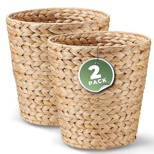 84ECO 2-Pack Wicker Trash Cans for Bathroom, Bedroom, Office - Rattan Trash Can - Decorative Waste Basket