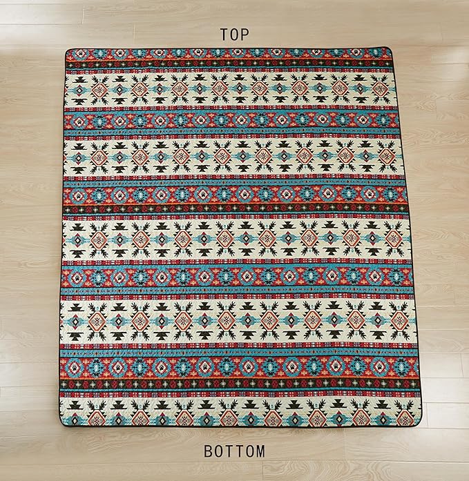 Chezmoi Collection Sanse 3-Piece Southwestern Geometric Motif Quilt Set - Multicolor Red Brown Blue Cream Printed Microfiber Lightweight Quilted Bedspread Set, Full (90" x 95")