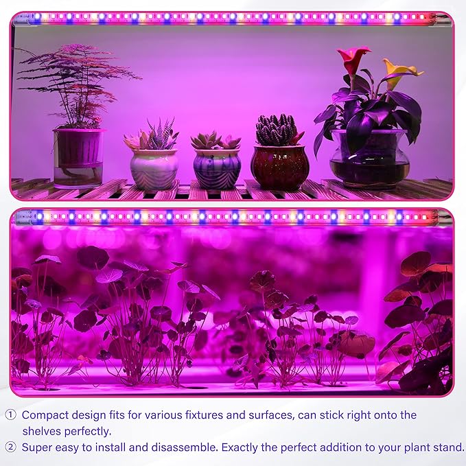 iPower 20W LED Plant Grow Light Strips Full Spectrum for Indoor Plants with Auto ON/Off 3/9/12H Timer, 10 Dimmable Levels 48 LEDs Per Tude, for Hydroponics Succulent, 2 Tubes*2, Mix