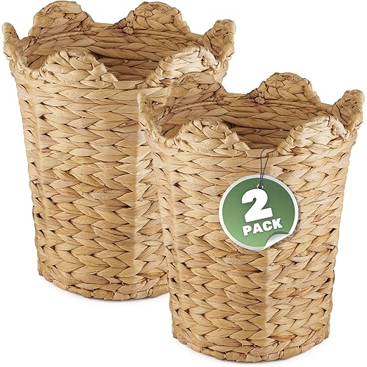 84ECO 2-Pack Scalloped Waste Baskets for Bathroom, Bedroom, Office - Scalloped Decor