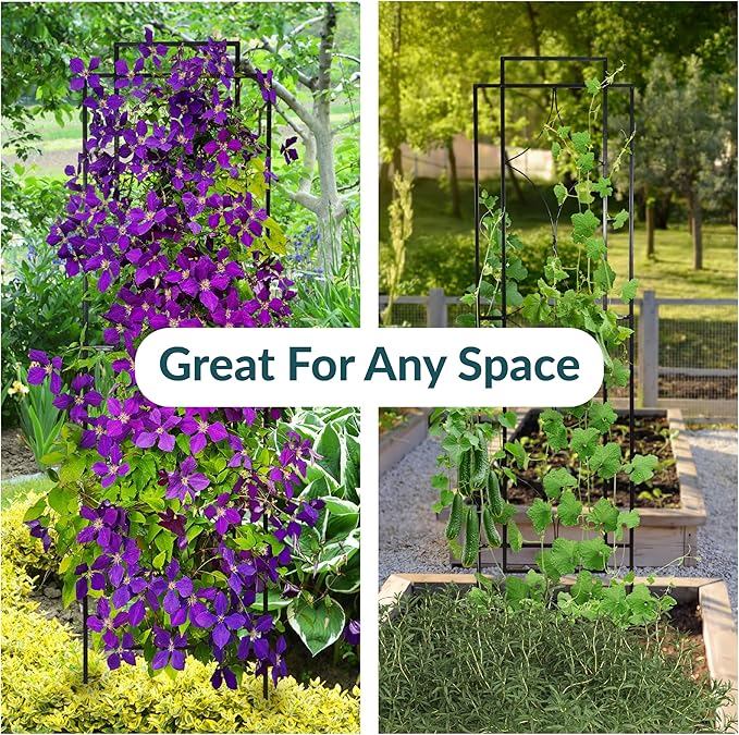 Sunnydaze 2-Piece Chic Diamonds Garden Trellis for Climbing Plants - Outdoor Decorative Metal Flower Trellis - 60-Inch Tall - Black