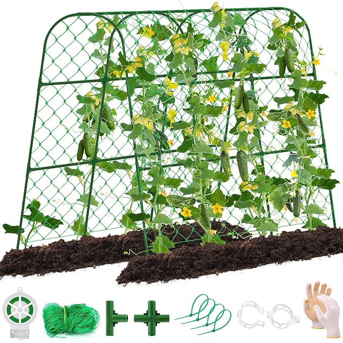 Large Cucumber Trellis for Raised Bed, U-Shape Garden Trellis for Climbing Plants Outdoor,Adjustable Metal Arch Vegetables Trellis,Plant Support Garden Stakes for Vine (Green,49.2x49.2x23.6)