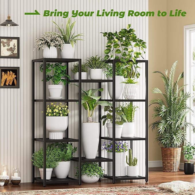 Plant Stand Indoor Outdoor,10 Tier Tall Metal Plant Stands Holder,Heavy Duty Wrought Iron Plant Shelves for Multi Large Pots,Black Tiered Flower Display Riser for Living Room,Patio,Balcony