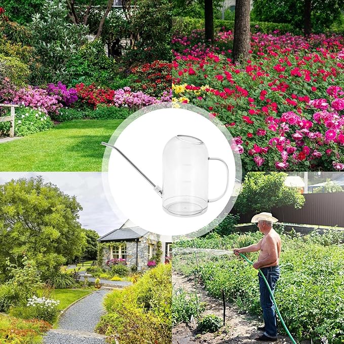 Long Spout Watering Cans for Indoor Plants, 2L Large Garden Flower Watering Can with Stainless Steel Spout, Clear Measurable Scale for Hanging Plants/Houseplants/Succulents/Flowers/Outside Gardening