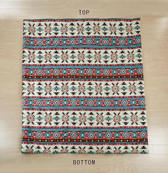 Chezmoi Collection Tona 3-Piece Southwestern Geometric Motif Comforter Set - Multicolor Red Brown Blue Cream Printed Washed Microfiber Bedding, Queen