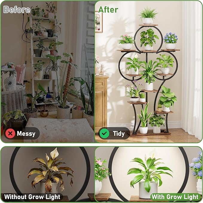 POZILAN Plant Stand Indoor with Grow Lights - 63" Indoor Plant Stands, 10 Tiered Plant Shelf for Indoor Growing, Corner Lighted Plant Shelves for Balcony, Living Room, Patio, Black
