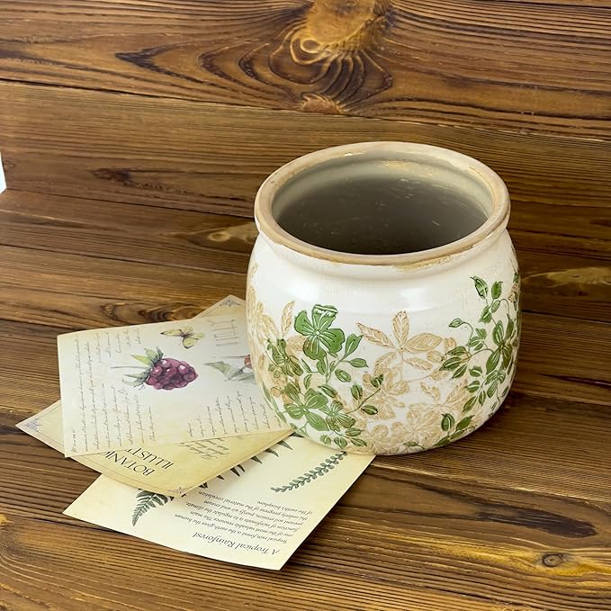 Dosayes Flower Pot,Vintage Ceramic Pot for Planter with Drainage Holes, 6.29 inch Ice Crack Glazed Small Planters Pot for Indoor,Tucan Home Decor,Gardening Gifts (Classic)