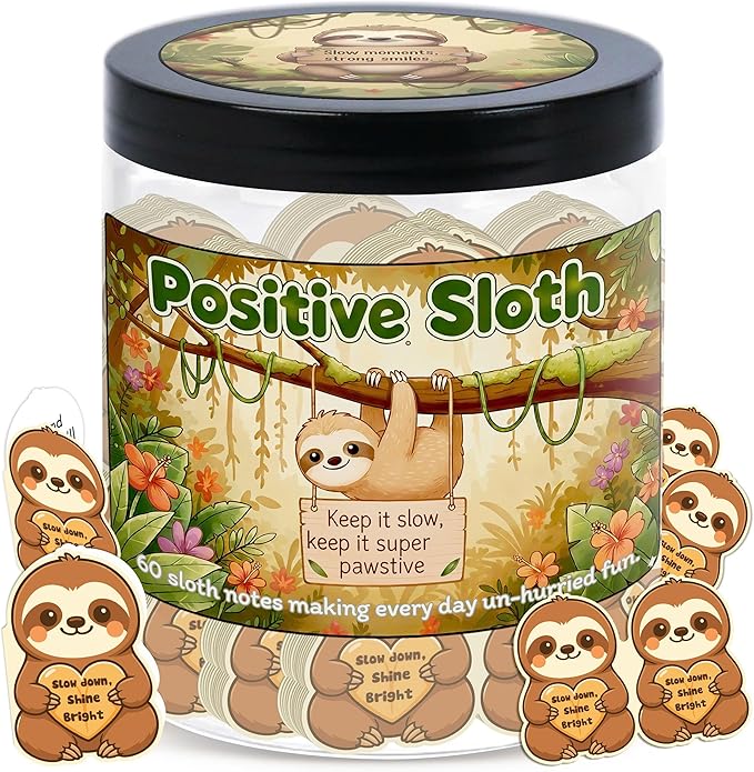Positive Sloth Jar With 60 Affirmation Cards, Sloth Gifts For Women, Emotional Support Sloth For Stress Relief, Sloth Birthday Decorations, Graduation Sloth Teacher Gifts