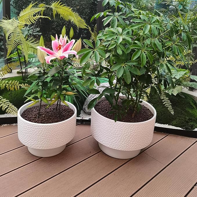 11 Inch Plant Pots, Ceramic Pots for Plants with Drainage Hole, Plant Pots Indoor for Monstera, Honeycomb Planter Flower Pot for Plants, Modern Planters for Deck Home Office Plants, White