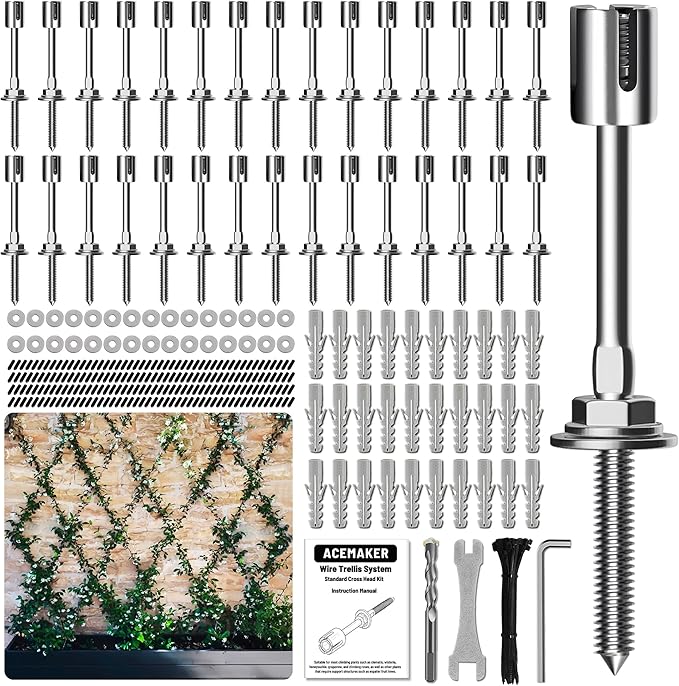 Wire Trellis for Climbing Plants Outdoor, 30-Set Wall Trellis Kit for 5/64"(2mm) Wire Ropes, T316 Espalier System for Fence and Garden DIY Projects (Hubs Only, Without Cable)