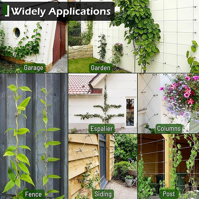 Wire Trellis for Climbing Plants Outdoor, 20-Set Wall Trellis Kit, T316 Espalier System for Fence and Garden DIY Projects (Hubs Only, Without Cable)