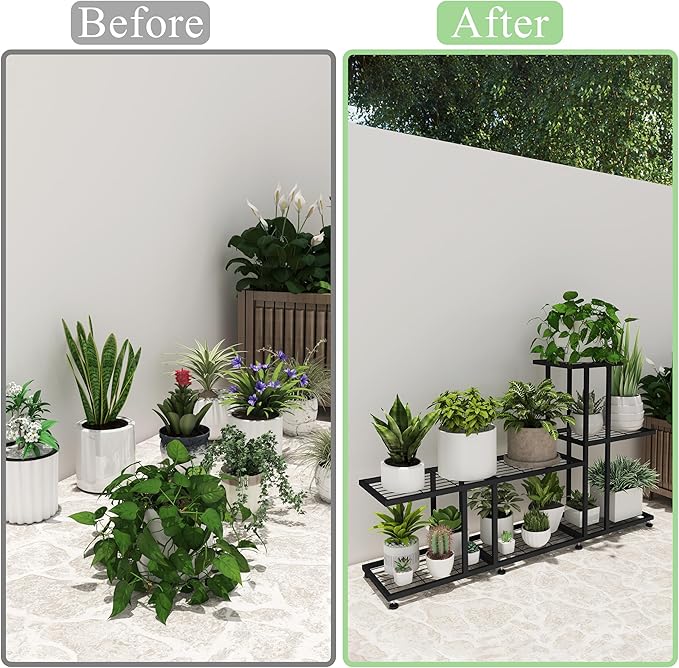 Corner Plant Stand Indoor Outdoor Plant Stands for Patio Black Metal Corner Plant Shelf 7 Tier Multiple Pots Planter Display Rack for Garden Office Living Room Decor,Heavy Duty & Thick (7-Tier)