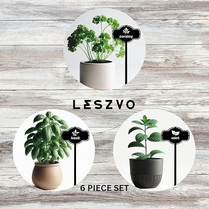 6 Piece Set Laser Cut Metal Garden Markers - Reusable Steel Tags for Potted Plants, Garden & Greenhouse. Durable Label for Kitchen Herbs & Spices