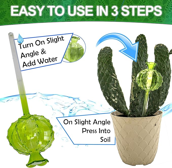 Aqua Glass Plant Watering Globes Automatic Self Watering Plant Insert Spike Orbs - Indoor Outdoor Plant Drip Irrigation - For Flowers, Herbs, Houseplants (Cactus Ball Globes, 4, Units)