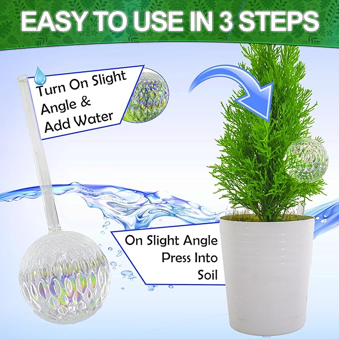 Aqua Glass Plant Watering Globes Automatic Self Watering Plant Insert Spike Orbs - Indoor Outdoor Plant Drip Irrigation - For Flowers, Herbs, Houseplants (Iridescent Globes, 4, Units)