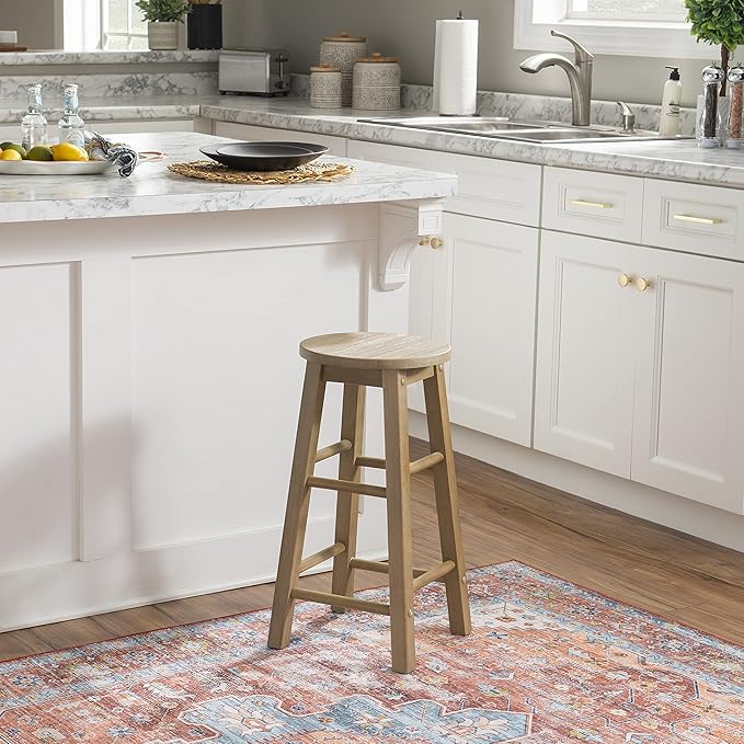 Linon Zeke Grey Wash 24" Counter Stool with Round Seat