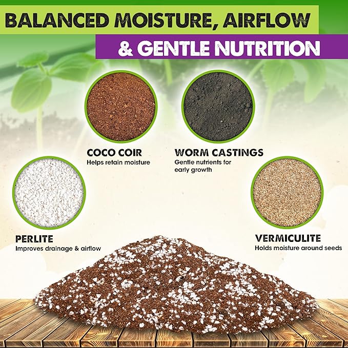 Seed Starter Potting Soil Mix, 8 Dry Quarts, Ready-to-Use Peat-Free Coco Coir Seed Starting Mix 4-in-1 Blend with Perlite, Vermiculite & Worm Castings for Germination & Seedlings