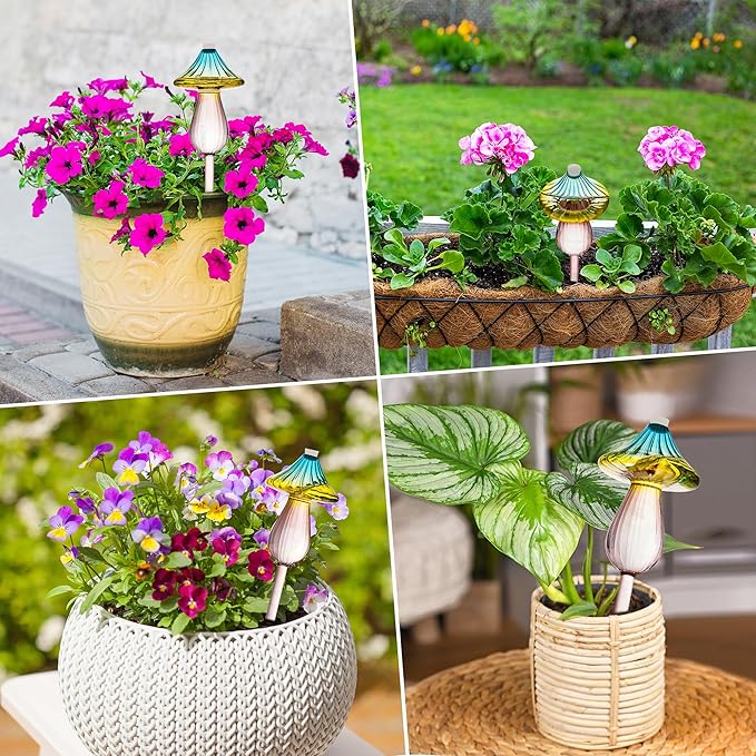 Plant Watering Globes, Rainbow Gradient Color Mushroom Plant Watering Devices, Self Watering Globes,Self Watering Planter Insert - Watering Bulbs for Indoor Plants for Travel Vacation (2 PCS)