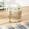 Honey-Can-Do Small Tea Stained Woven Natural Basket with Handles, Seagrass & Maize