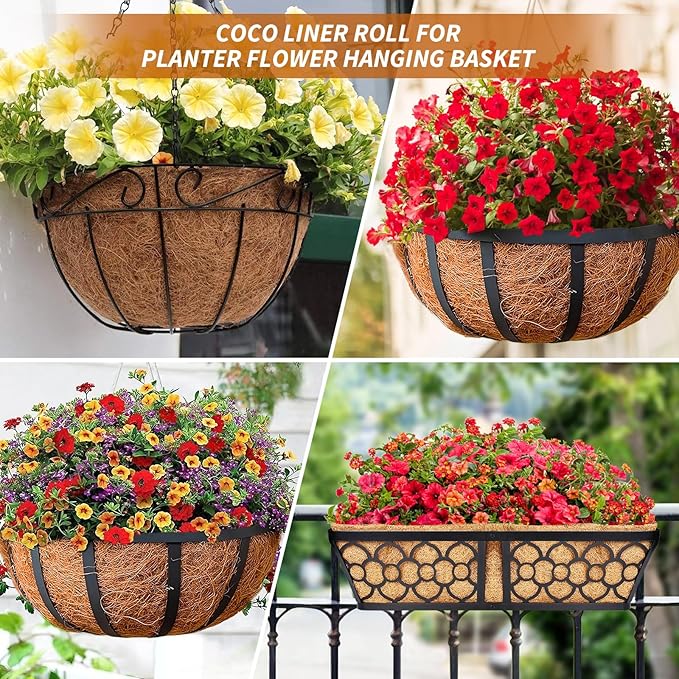Legigo 16X80 Inch Natural Coco Liner Roll, Coconut Liners for Planter Window Box Hanging Basket, Coconut Coir Roll Coco Fiber Mat for Garden Decoration DIY Moss Poles Pet Pad Reptiles Carpet