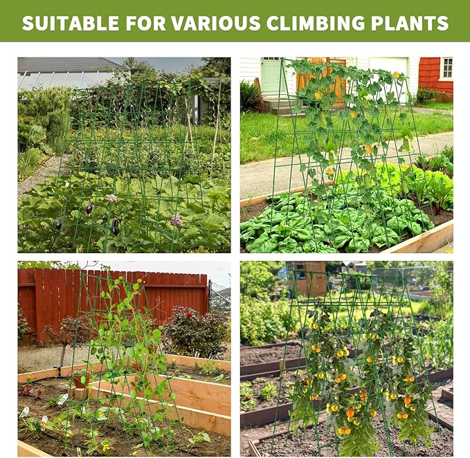 Cucumber Trellis 2 Pack, Foldable A-Frame Garden Trellis for Raised Bed Garden Grow Support with Plant Support Clips, Twist Ties, Plastic Ties, for Cucumber,Tomato, Climbing Plants and Flowers