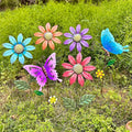 6Pack Metal Flowers for Outside，16.15 Inch Metal Flowers&Colorful Butterfly Decorative Garden Stakes for Spring Decor, Shaking Head Yard Art Garden Decorations for Outdoor Lawn Porch Pathway