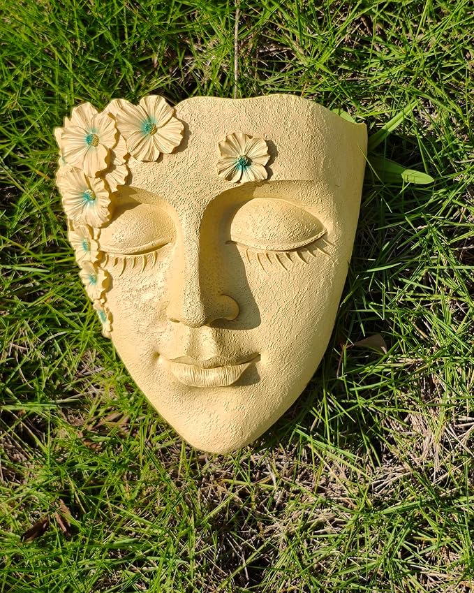 Face Shape Wall Planter Elegant Yellow Resin Wall-Mounted Head Pot with Drainage Hole Unique Small Vase Holder for Flower,Succulents, Hanging Plants for Plant Lovers