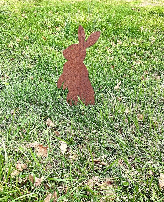 Metal Rabbit Yard Stake, Rustic Rabbit Standing Art, Easter Bunny, Easter Spring Decor, Metal Garden Stake, Metal Yard Art(Rusty,5”x9” /13cm x 23cm)
