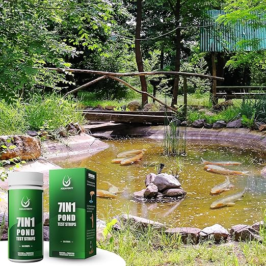 7-in-1 Pond Test Strips – Accurate Pond Water Test Kit for pH, Nitrate, Nitrite, Carbonate, Hardness, Total & Free Chlorine – Easy-to-Use Accessories for All Garden Ponds – 50 Strips