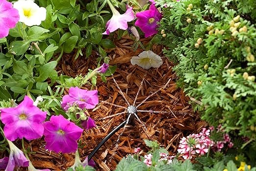 Rain Bird POTTEDKIT Drip Irrigation Container/Potted Plant Watering Kit, Connects to Faucet/Garden Hose, 1/4" Drip Tubing, 360° Micro Bubblers, T-Fittings and Pressure Regulator