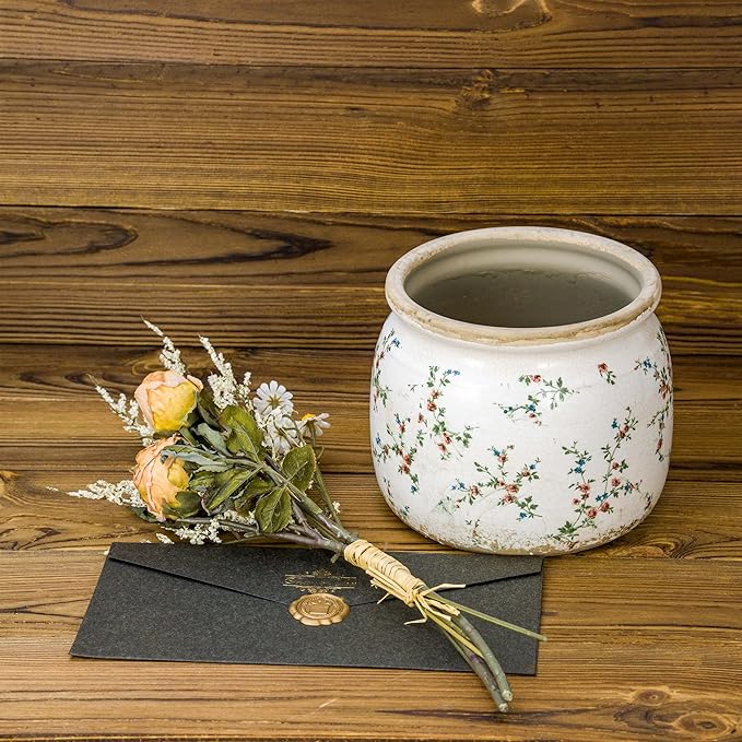 Dosayes Flower Pot,Vintage Ceramic Pot for Planter with Drainage Holes, 6.29 inch Ice Crack Glazed Indoor Planters Pot for Indoor,Tucan Home Decor,Gardening Gifts,Green (French)