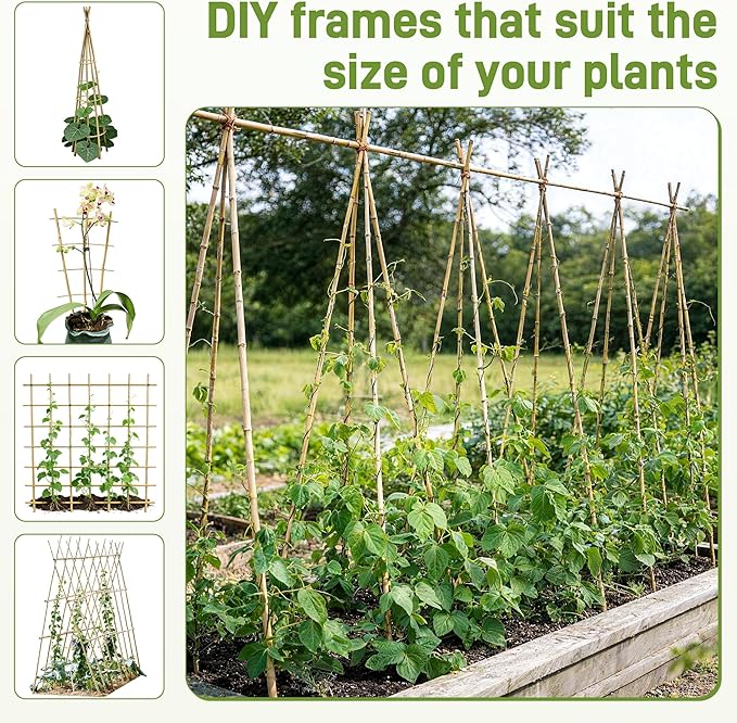 0.32”-0.4"/ 4 Feet Garden Stakes, Natural Bamboo Sticks Plant Stakes for Indoor and Outdoor Plants，Poles for Tomatoes, Beans, Potted Plants(50Pcs)