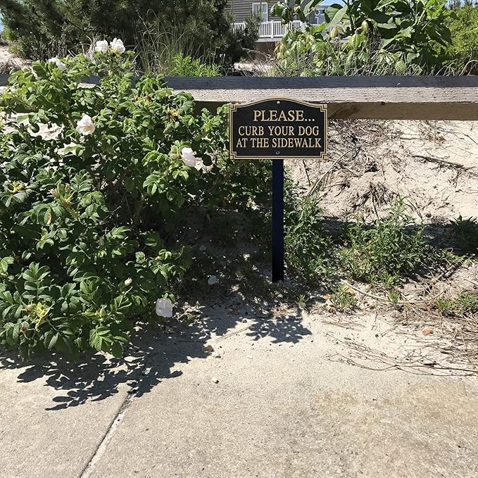 SmartSign Please Curb Your Dog at The Sidewalk Sign for Yard, Curb Your Dog Garden Plaque | 5.75" x 9.5" Aluminum Plaque with 18" Black Lawn Stake, Made in USA