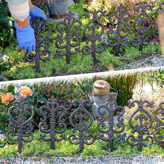 Sungmor Vintage Cast Iron Garden Stakes - 3PCS Ornate Metal Plant Stakes for Yard Art, Patio,Lawn Ornamentation,5.3inch Tall Antique Black Finish,Exquisite Garden Decor