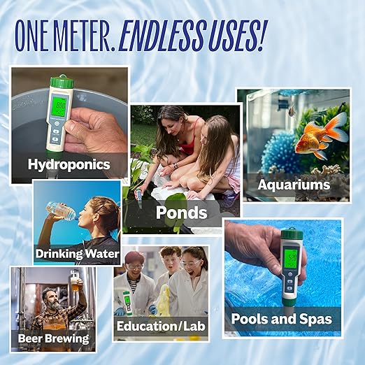 5-in-1 Digital Water Testing Meter | pH, TDS, EC, Salinity & Temperature Tester | Hydroponics, Aquarium, Pool & Drinking Water Quality Monitor