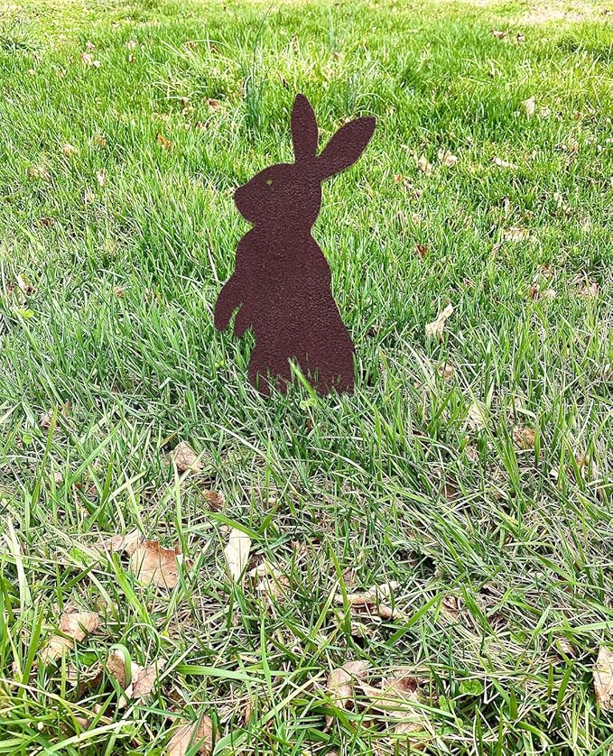 Metal Rabbit Yard Stake, Rustic Rabbit Standing Art, Easter Bunny, Easter Spring Decor, Metal Garden Stake, Metal Yard Art(Purple Copper,9”x16” /23cm x 41cm)