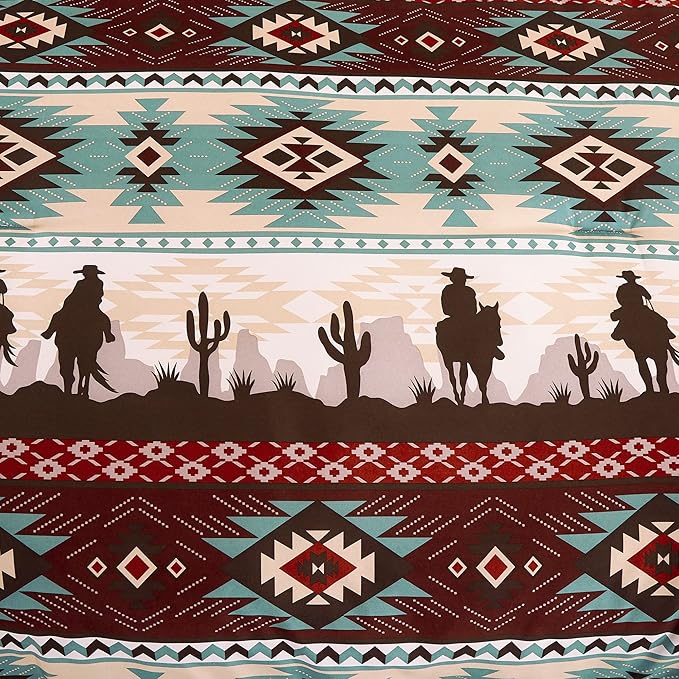 Chezmoi Collection Audun 2-Piece Southwestern Cowboys Aztec Comforter Set - Multicolor Teal Brown Beige Tan Red Printed Washed Microfiber Bedding, Twin Size
