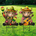 Amyhill 2 Pcs Cinco De Mayo Highland Cow Garden Stakes, Mexican Fiesta Metal Outdoor Decor, Western Cowboy Welcome Yard Signs for Patio, Lawn, Walkway, Garden, Cinco De Mayo Party Decorations