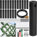 Wire Trellis for Climbing Plants Outdoor, 20-Set Black ABS Plastic Wall Wire Trellis Kit with 1/8" x 65ft Vinyl Coated Cable & Cutter, Stainless Steel Cable Espalier System for Garden Fence