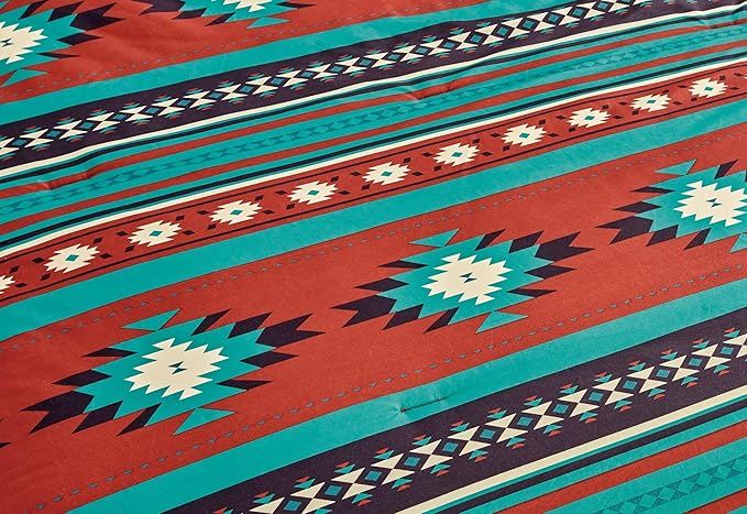 Chezmoi Collection 3-Piece Southwestern Geometric Tribal Multicolor Red Teal Beige Comforter Set, Full Size