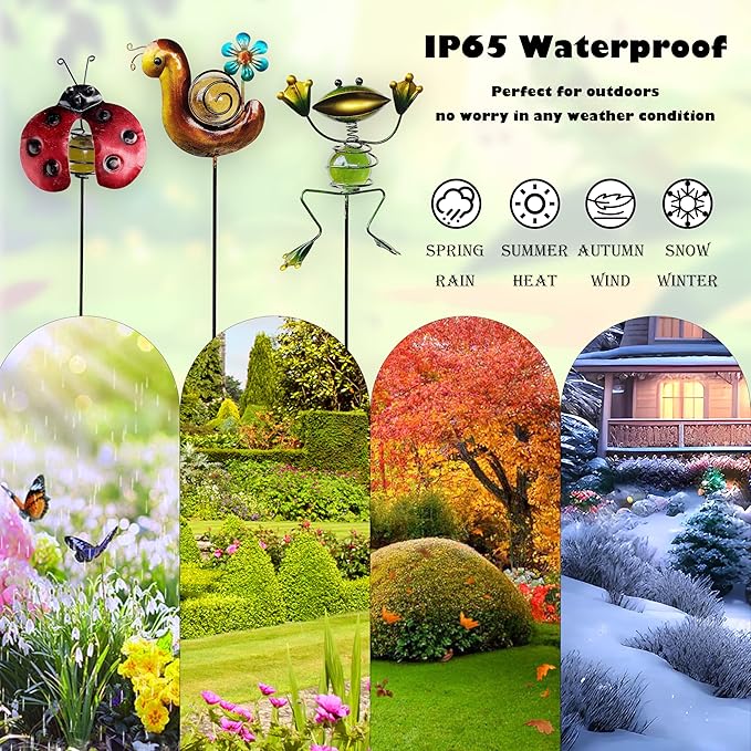 Garden Decor for Outside, Set of 3 Metal 16.5” Decorative Garden Stakes with Snail Beetle Frog for Garden Decorations, Welcome Yard Sign Art Stakes for Outdoor Lawn Backyard Porch