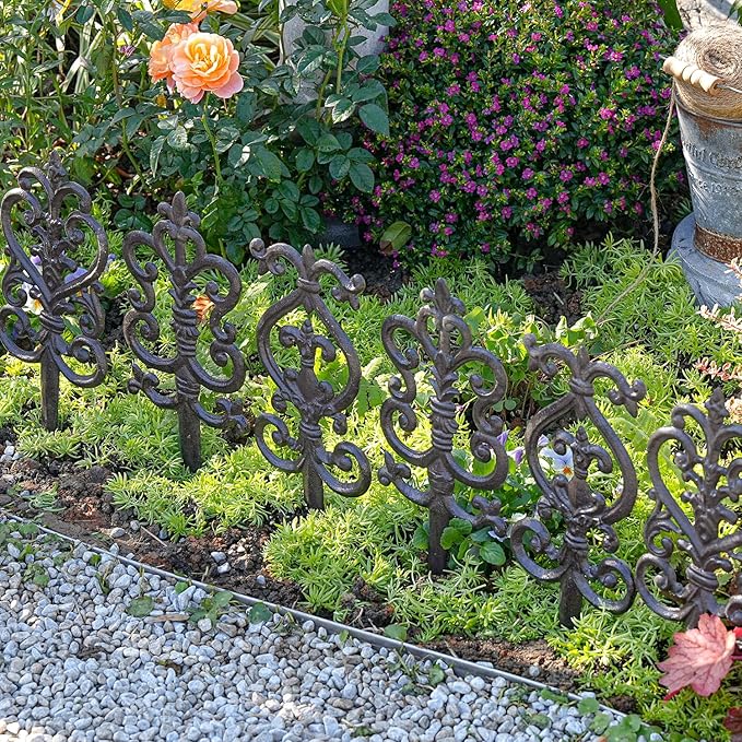 Sungmor Vintage Cast Iron Garden Stakes - 3PCS Ornate Metal Plant Stakes for Yard Art, Patio,Lawn Ornamentation,5.3inch Tall Antique Black Finish,Exquisite Garden Decor