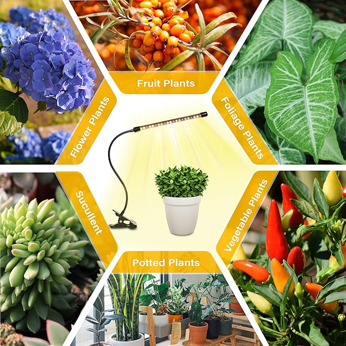 iPower 21 LED Grow Light with Full Spectrum for Indoor Plants, Adjustable Gooseneck, 3 Light Modes&10 Dimmable Levels, Auto 6H/9H/12H Timer, 2 Pack